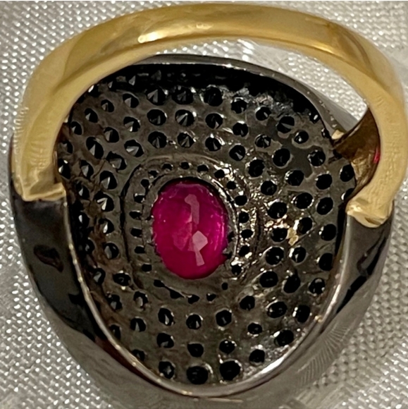 Genuine Carol Brodie Ruby & Black Spinel Ring Yellow Gold over 925 Sz 6! ✨️ - Picture 7 of 11